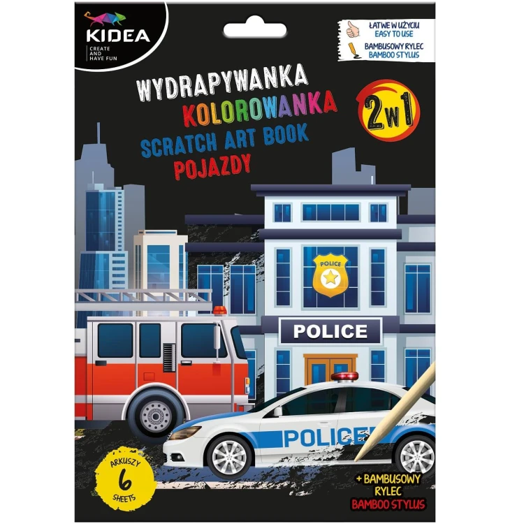 Wydrapywanka z kolorowanką 2w1 Kidea Pojazdy